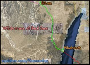 Exodus Map Etham to Pihahiroth Nuweiba Aqaba Red Sea